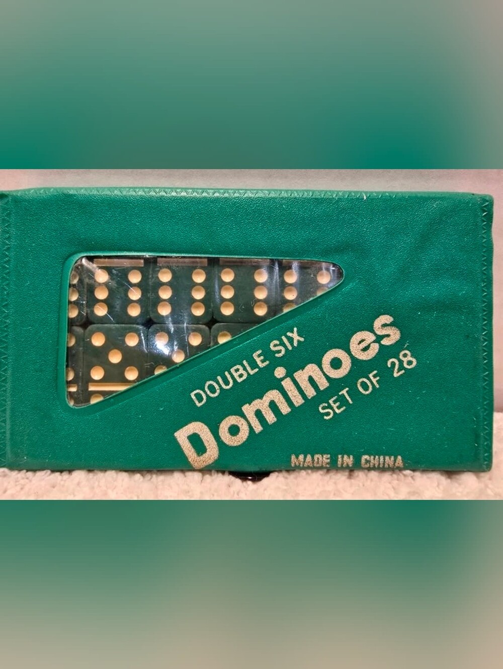 Vintage Double Six Standard GREEN Dominoes Set Of 28 In Original Case 3x5" NEW